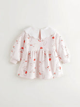 Cute Rabbit All-Over Print Peter Pan Collar Long Sleeve Dress For Young Girls, Autumn
